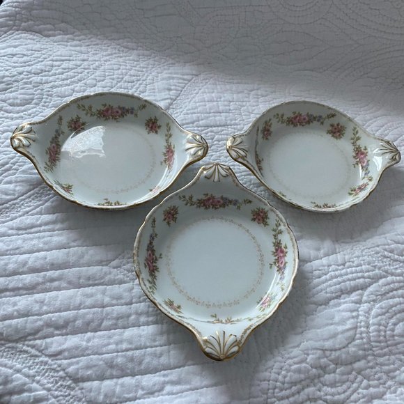 Antique GOA France Hand Painted Floral & Gold Trinket Dish set of 3 - Picture 1 of 8